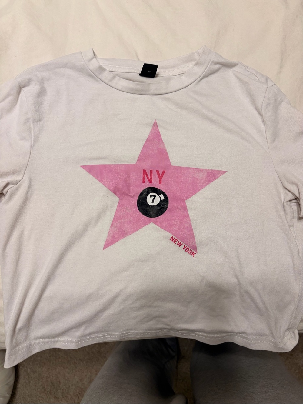 SHEIN White Tee with Pink Star NY Graphic